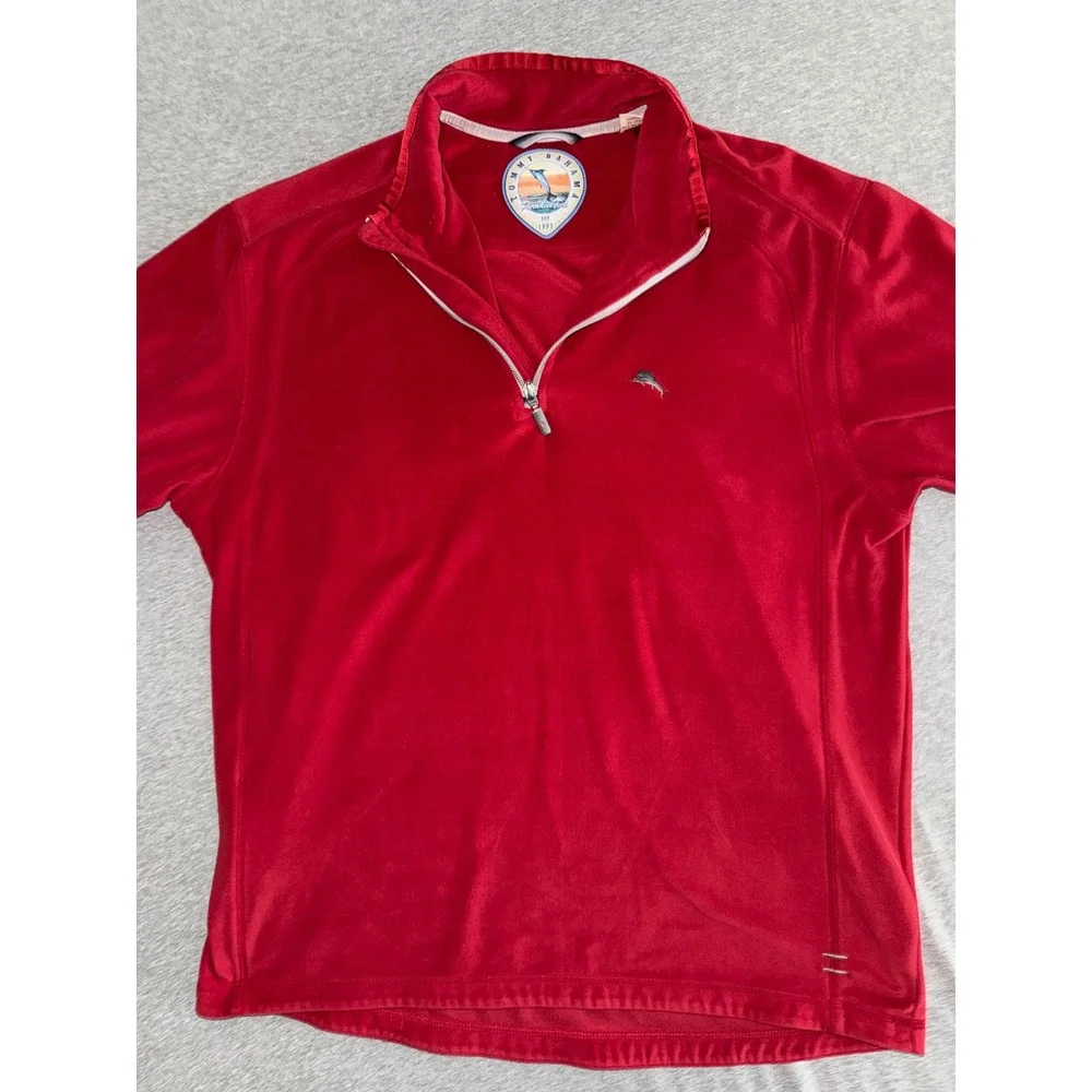 Tommy Bahama Men 1/4 Quarter Zip Pullover Red Paradise Tech Coastal Prep Size L